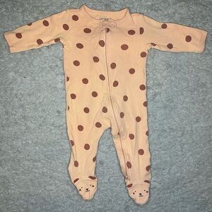 Baby Carter's Pink and Brown Polka Dot Footie